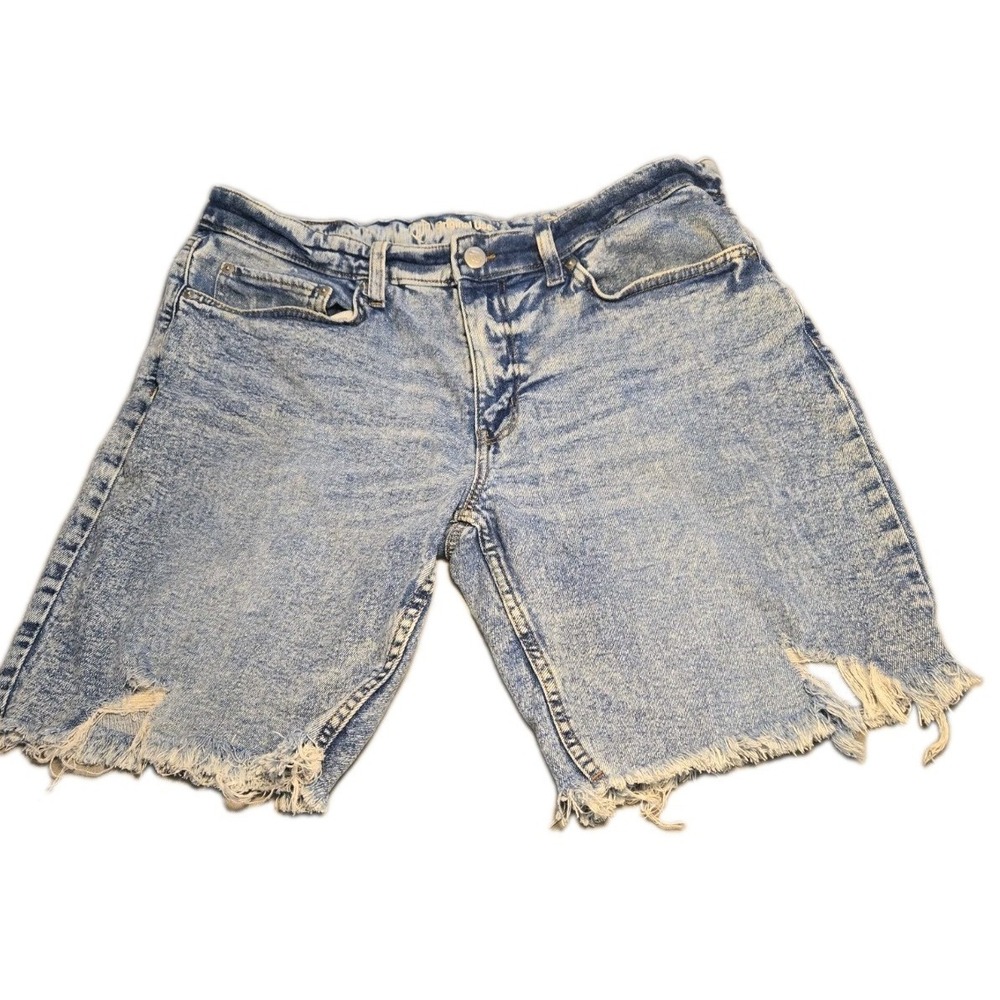 Original Use Mens Slim Fit Denim Shorts Faded Blue Distressed Cut Off Size 38 Jo